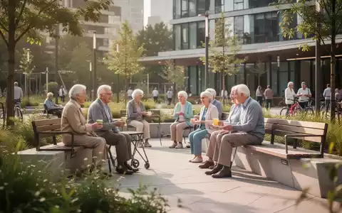 Senioren bei der aktiven Freizeitgestaltung in einem modernen, barrierefreien Stadtpark. - Foto: ĂŒber boerse-global.de