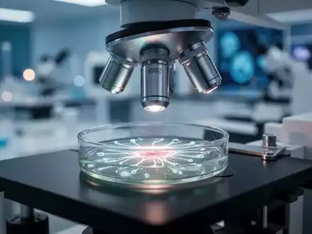 Nahaufnahme einer medizinischen Laborumgebung mit einer mikroskopischen Zellprobe in einer Petrischale. - Foto: über boerse-global.de
