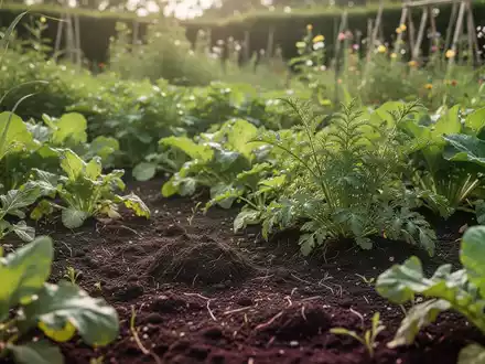 Nahaufnahme von gesunder Gartenerde und üppigen Pflanzen in einem nachhaltigen, torffreien Garten. - Foto: über boerse-global.de