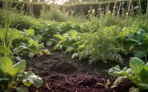 Nahaufnahme von gesunder Gartenerde und üppigen Pflanzen in einem nachhaltigen, torffreien Garten. - Foto: über boerse-global.de