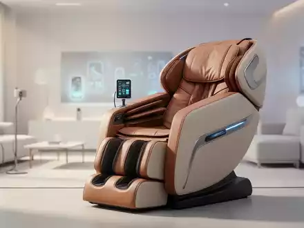 Moderner, hochwertiger Massagesessel in einem hellen, minimalistischen Wohnraum, der technologische Entspannung repräsentiert. - Foto: über boerse-global.de