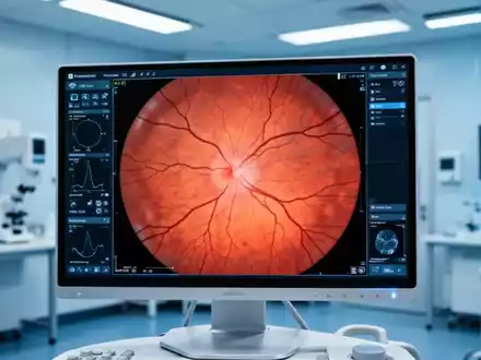 Digitale Netzhautaufnahme auf einem medizinischen Monitor zur KI-gestützten Diagnose systemischer Erkrankungen. - Foto: über boerse-global.de
