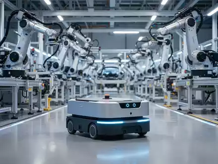 Autonomer mobiler Roboter in einer modernen Automobilmontagelinie einer Hightech-Smart-Factory. - Foto: über boerse-global.de