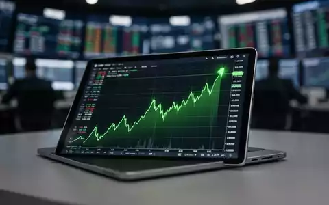 Digitales Tablet mit einer steil ansteigenden grünen Aktienkursgrafik auf einem modernen Börsenparkett. - Foto: über boerse-global.de