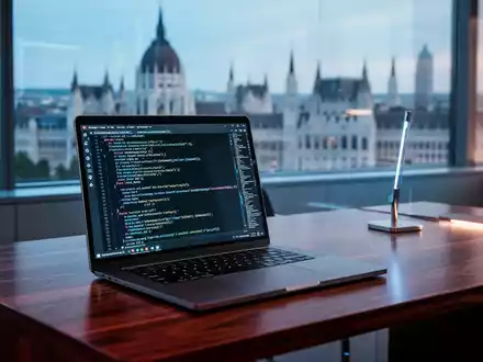 Laptop mit Open-Source-Code in einem modernen europäischen Regierungsbüro, Symbol für digitale Souveränität. - Foto: über boerse-global.de