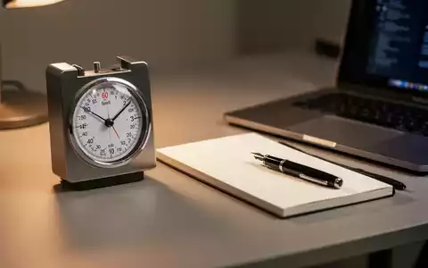 Ein minimalistischer Schreibtisch mit einem analogen Timer, einem Notizbuch und einem Laptop als Symbol für Zeitmanagement. - Foto: über boerse-global.de