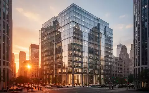 Modernes Bürogebäude mit Glasfassade in einem Finanzviertel bei Sonnenuntergang. - Foto: über boerse-global.de