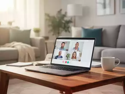 Moderner Laptop auf einem Holztisch in einer hellen, freundlichen Wohnumgebung als Symbol für digitale Elternberatung. - Foto: über boerse-global.de
