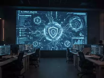 Hochmodernes Cybersicherheitsoperationszentrum mit komplexen digitalen Datenströmen und KI-Bedrohungsanalyse auf Bildschirmen. - Foto: über boerse-global.de