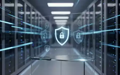 Digitale Benutzeroberfläche mit Datenschutzsymbolen vor einem unscharfen Serverhintergrund. - Foto: über boerse-global.de