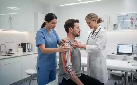Physiotherapeut bei der biomechanischen Haltungsanalyse eines Patienten in einer modernen medizinischen Praxis. - Foto: über boerse-global.de
