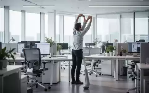 Eine Person steht an einem modernen Büroarbeitsplatz auf, um sich zu dehnen und die Sitzhaltung zu unterbrechen. - Foto: über boerse-global.de