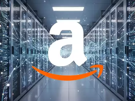 Abstraktes Rechenzentrum mit leuchtenden Server-Racks, das digitale Cloud-Infrastruktur und Datenströme visualisiert. - Foto: über boerse-global.de
