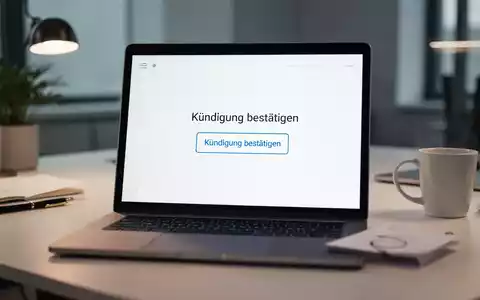 Ein Laptop-Bildschirm zeigt eine minimalistische Benutzeroberfläche mit einem klaren Button zur Kündigungsbestätigung. - Foto: über boerse-global.de