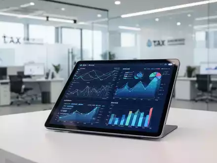 Digitales Tablet mit Finanzdaten in einem modernen Büro als Symbol für die KI-gestützte Steuerverwaltung. - Foto: über boerse-global.de
