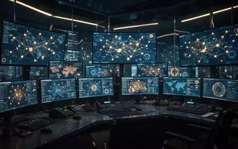 Abstraktes Bild einer digitalen Medienlandschaft mit leuchtenden Netzwerkgrafiken, das die Fragmentierung und Regulierung moderner Medienmärkte symbolisiert. - Foto: über boerse-global.de