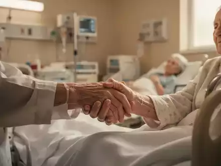 Eine sanfte Hand hält die Hand eines älteren Menschen in einem friedlichen, warm beleuchteten Raum. - Foto: über boerse-global.de