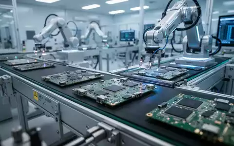 Hochmoderne Roboter-Fertigungslinie für Halbleiter in Reinraum-Umgebung. - Foto: über boerse-global.de