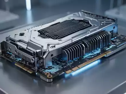 Nahaufnahme eines High-End-GPU-Hardwarebauteils mit glänzender Metalloberfläche und blauer Ambientebeleuchtung. - Foto: über boerse-global.de