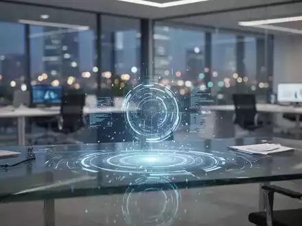 Modernes Büro mit einer digitalen KI-Schnittstelle auf einem Schreibtisch als Symbol für technologische Effizienz. - Foto: über boerse-global.de