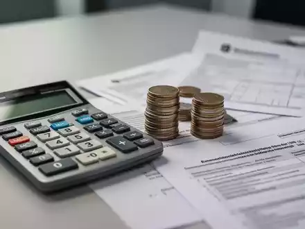 Ein Schreibtisch mit Taschenrechner, Münzstapeln und einem Steuerdokument als Symbol für die Debatte um Sozialleistungen. - Foto: über boerse-global.de