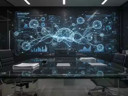 Modernes Büro mit abstrakter Datendarstellung und neuronalen Netzwerken als Symbol für KI-Governance und Regulierung. - Foto: über boerse-global.de