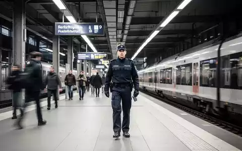 Ein Sicherheitsmitarbeiter der Deutschen Bahn patrouilliert auf einem modernen Bahnhofsbahnsteig. - Foto: über boerse-global.de
