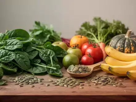 Frisches Obst und Gemüse auf einem Holztisch als natürliche Magnesiumlieferanten für eine gesunde Ernährung. - Foto: über boerse-global.de