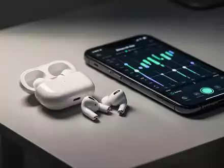 Apple AirPods Pro 3 Ohrhörer neben einem iPhone mit professionellem Audio-Equalizer-Einstellungsinterface. - Foto: über boerse-global.de