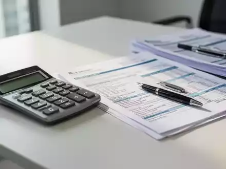 Ein sauberer Schreibtisch mit Taschenrechner und Steuerunterlagen, die eine professionelle Finanzberatung symbolisieren. - Foto: über boerse-global.de