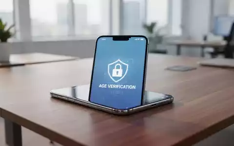 Smartphone auf einem Schreibtisch mit digitalem Altersverifikations-Sperrsymbol für Social-Media-Beschränkungen. - Foto: über boerse-global.de