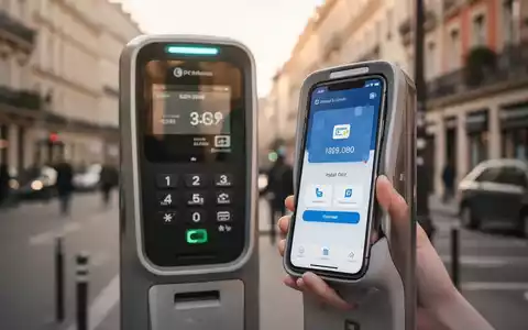 Smartphone mit digitaler Geldbörse-App bezahlt an modernem städtischen Parkautomaten in europäischer Stadt. - Foto: über boerse-global.de
