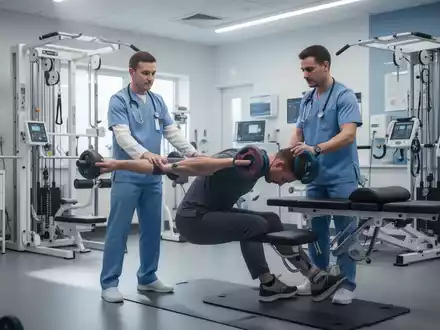 Patient bei einer physiotherapeutischen Übung in einer modernen Klinik mit moderner Reha-Ausstattung. - Foto: über boerse-global.de