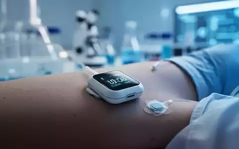 Ein moderner Glukosesensor am Arm vor einem medizinischen Forschungshintergrund. - Foto: über boerse-global.de