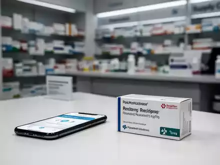 Ein Smartphone und eine medizinische Verpackung auf einem Apothekentresen symbolisieren die Risiken durch Medikamentenfälschungen. - Foto: über boerse-global.de