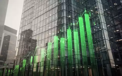 Steigender Aktienkurs in Form eines Balkendiagramms vor einer modernen Bürofassade - Foto: über boerse-global.de