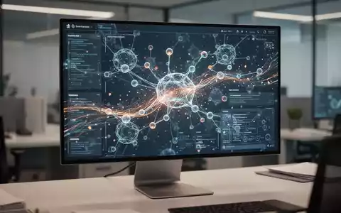 Moderne digitale Benutzeroberfläche mit abstrakten Datenströmen und neuronalen Netzwerkknoten auf einem Computermonitor. - Foto: über boerse-global.de