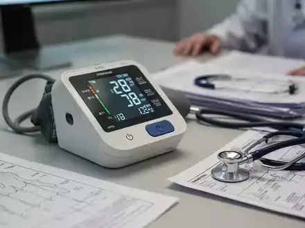 Digitales Blutdruckmessgerät und Stethoskop auf einem medizinischen Dokument als Symbol für kardiologische Diagnostik. - Foto: über boerse-global.de