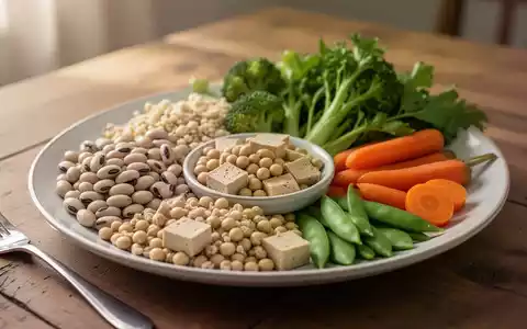Gesunde Mahlzeit mit Hülsenfrüchten und Sojaprodukten auf einem Holztisch als Konzept für Ernährungstherapie bei COPD. - Foto: über boerse-global.de