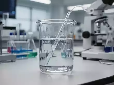 Ein Laborbecher mit Wasserprobe auf einem Labortisch, symbolisch für die Analyse von Chemikalien in Konsumgütern. - Foto: über boerse-global.de