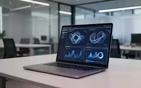 Moderner, eleganter Büroarbeitsplatz mit Laptop, der professionelle Software und Datenvisualisierung zeigt. - Foto: über boerse-global.de