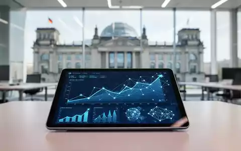 Digitale Finanzgrafiken und Datenvisualisierungen vor dem unscharfen Berliner Reichstagsgebäude. - Foto: über boerse-global.de