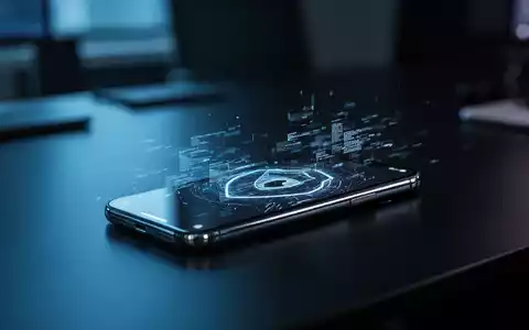 Ein modernes iPhone auf einem dunklen Schreibtisch mit digitalem Glitch-Effekt als Symbol für eine Sicherheitslücke. - Foto: über boerse-global.de