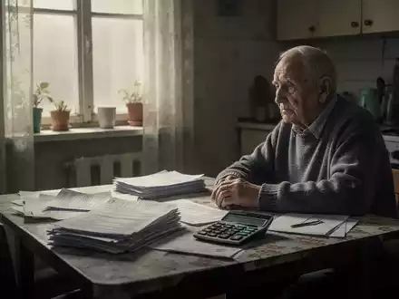 Eine ältere Person sitzt nachdenklich an einem Küchentisch vor Finanzunterlagen und einem Taschenrechner. - Foto: über boerse-global.de