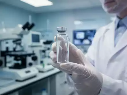 Medizinisches Labor mit einem Impfstoff-Fläschchen in der Hand einer Fachkraft, im Hintergrund moderne Forschungstechnik. - Foto: über boerse-global.de