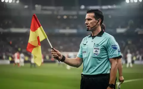 Ein Schiedsrichter-Assistent auf dem Spielfeld in einem Stadion während eines Fußballspiels. - Foto: über boerse-global.de