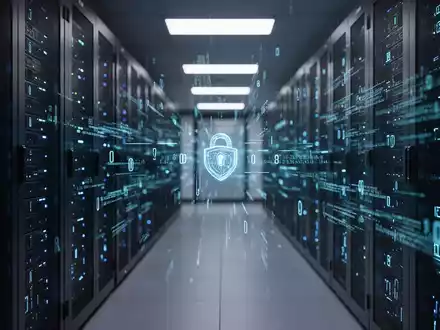 Dunkler, moderner Serverraum mit blauen Leuchten, symbolisiert Cybersicherheitsermittlung. - Foto: über boerse-global.de