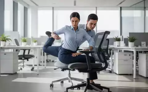 Eine Person führt in moderner Büroumgebung eine gezielte Mobilisationsübung auf einem ergonomischen Stuhl durch. - Foto: über boerse-global.de