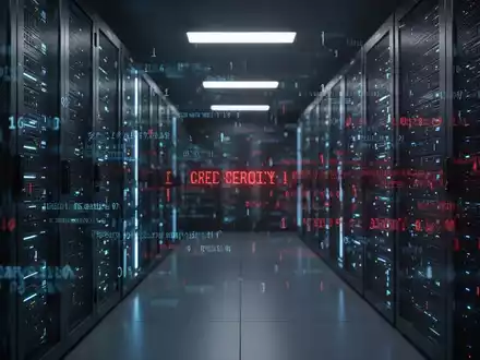 Abstrakte Darstellung von Cybersicherheit und digitalen Bedrohungen mit leuchtenden Code-Strukturen in einem Serverraum. - Foto: über boerse-global.de