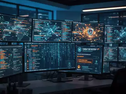 Operationszentrum für Cybersicherheit mit Monitoren, die Netzwerkverkehrsdaten und Bedrohungserkennungswarnungen anzeigen. - Foto: über boerse-global.de